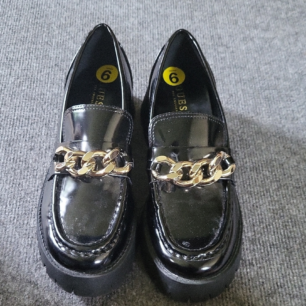 Guess Black  Loafers with Gold Chain